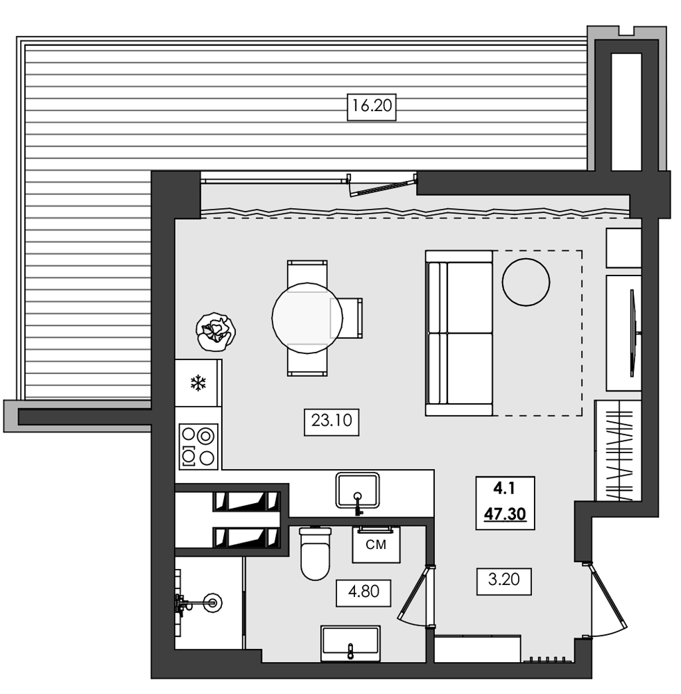 Планировка — Алушта-Ривьера, Студия, 31 м²