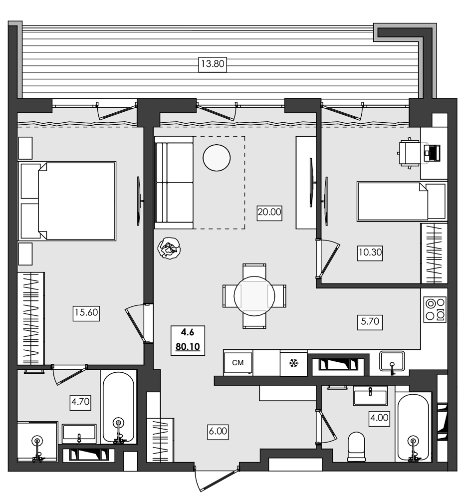 Планировка — Алушта-Ривьера, 2-комн., 66 м²