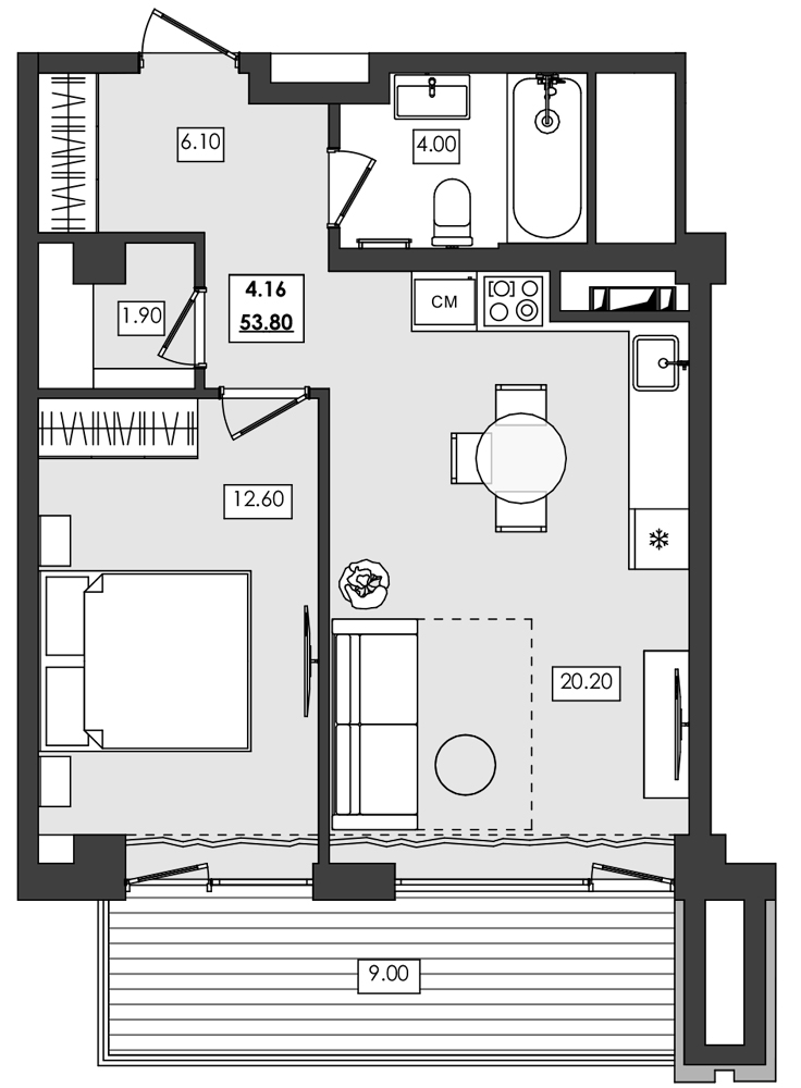 Планировка — Алушта-Ривьера, 1-комн., 45 м²