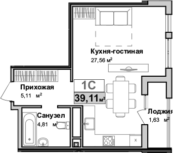 Планировка — Город Мира, Студия, 37 м²