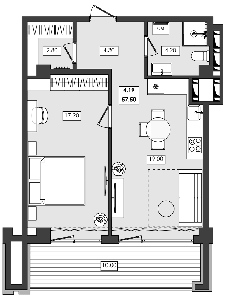 Планировка — Алушта-Ривьера, 1-комн., 48 м²