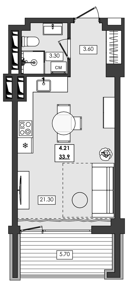 Планировка — Алушта-Ривьера, Студия, 28 м²
