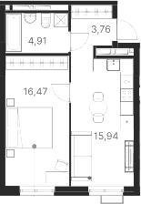Планировка — Атлас Ривер, 1-комн., 41 м²
