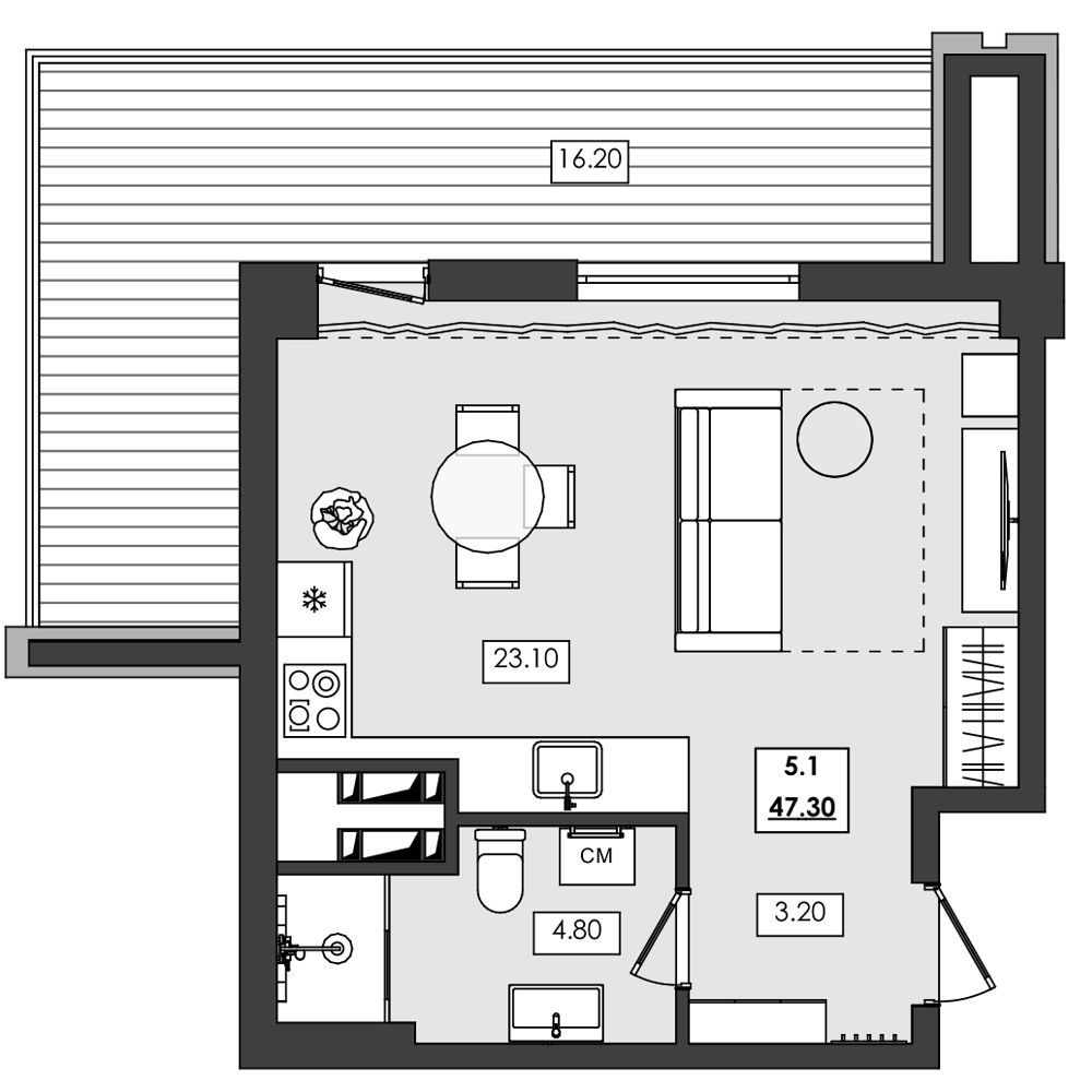 Планировка — Алушта-Ривьера, Студия, 31 м²