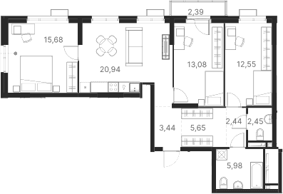 Планировка — Атлас Ривер, 3-комн., 82 м²