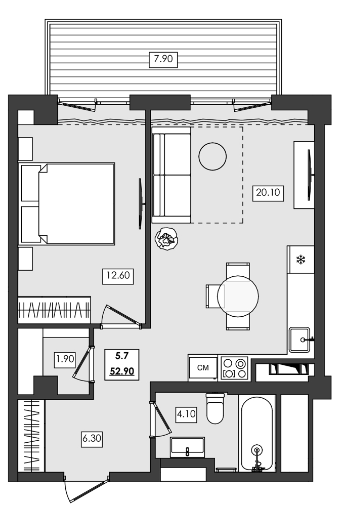 Планировка — Алушта-Ривьера, 1-комн., 45 м²