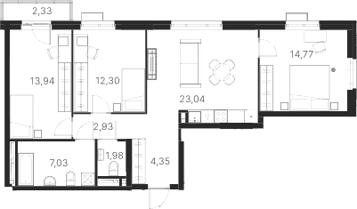 Планировка — Атлас Ривер, 3-комн., 80 м²