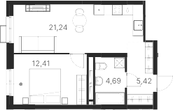 Планировка — Атлас Ривер, 1-комн., 44 м²