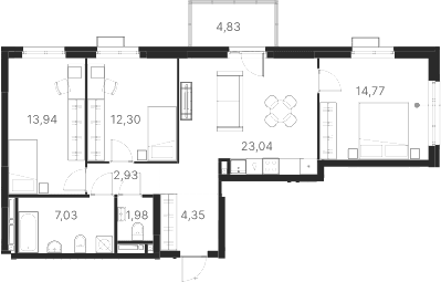 Планировка — Атлас Ривер, 3-комн., 80 м²