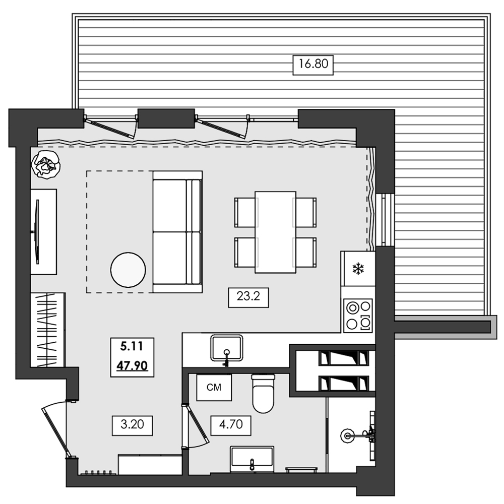 Планировка — Алушта-Ривьера, Студия, 31 м²