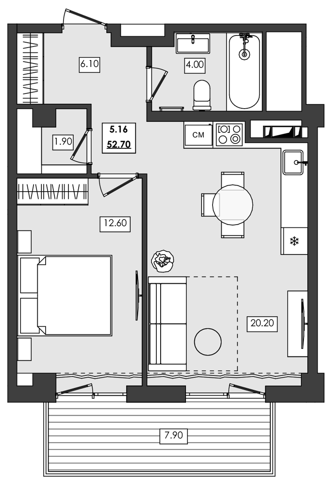 Планировка — Алушта-Ривьера, 1-комн., 45 м²