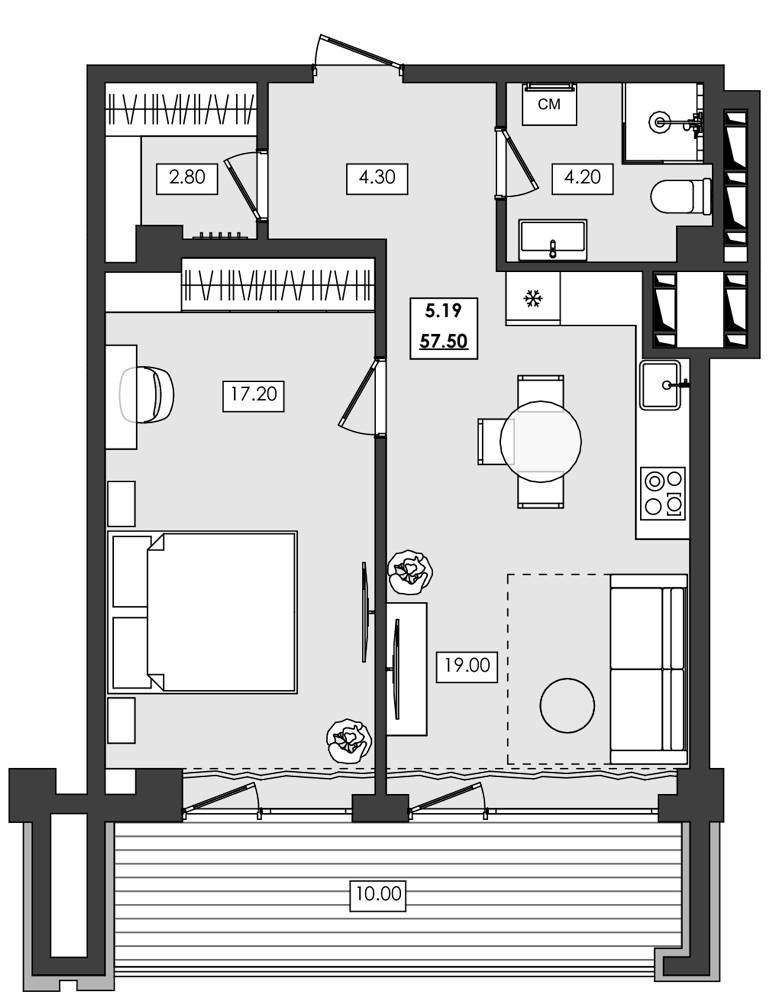 Планировка — Алушта-Ривьера, 1-комн., 48 м²