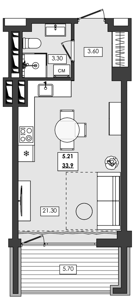 Планировка — Алушта-Ривьера, Студия, 28 м²