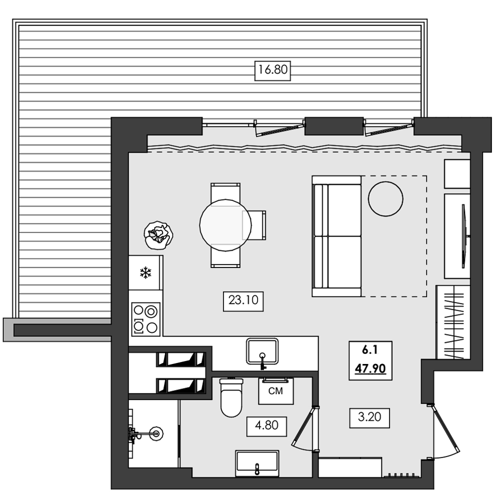 Планировка — Алушта-Ривьера, Студия, 31 м²
