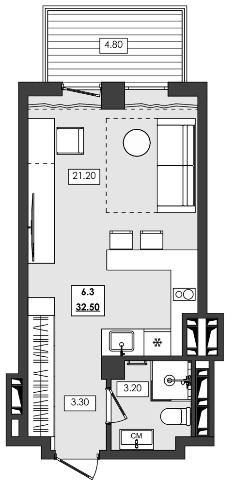Планировка — Алушта-Ривьера, Студия, 28 м²