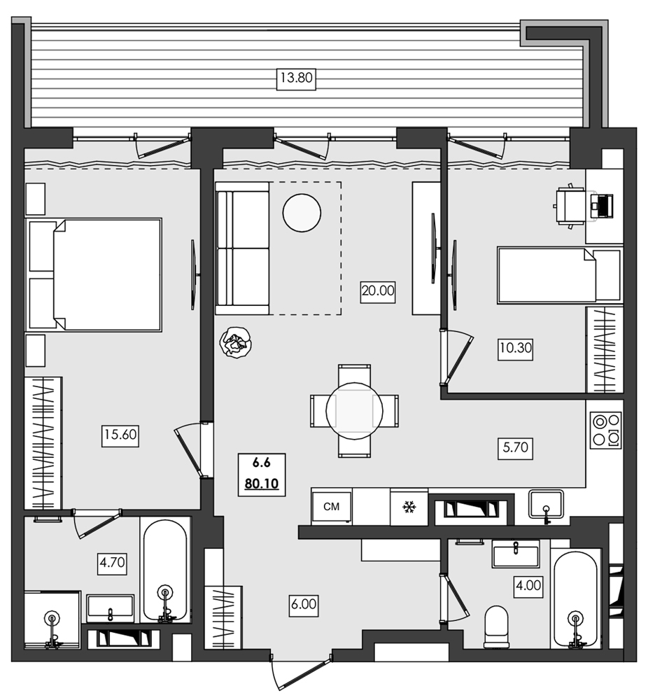 Планировка — Алушта-Ривьера, 2-комн., 66 м²