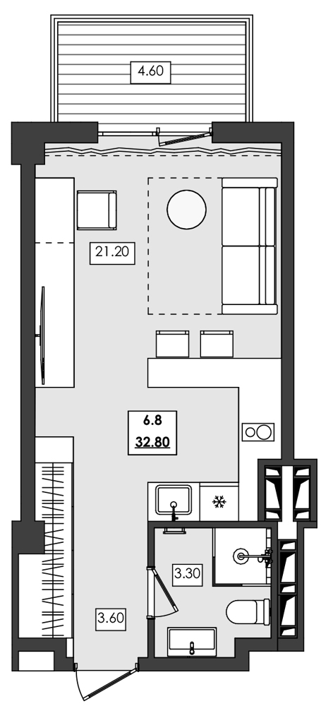 Планировка — Алушта-Ривьера, Студия, 28 м²