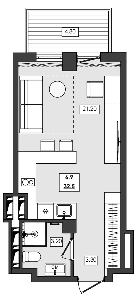 Планировка — Алушта-Ривьера, Студия, 28 м²