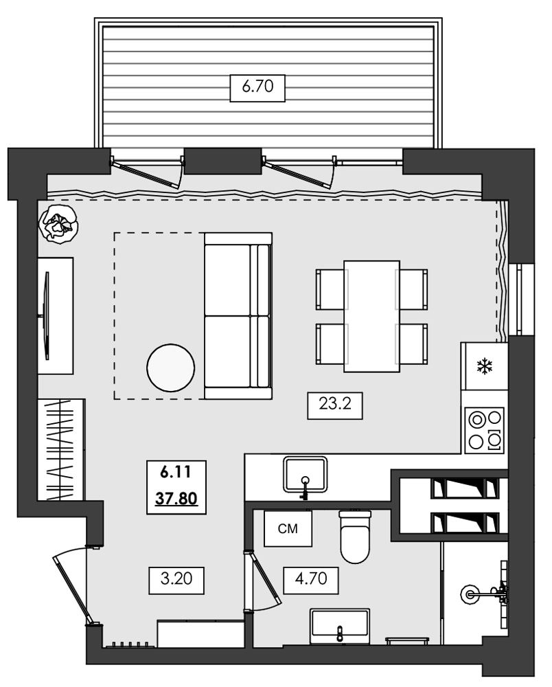 Планировка — Алушта-Ривьера, Студия, 31 м²