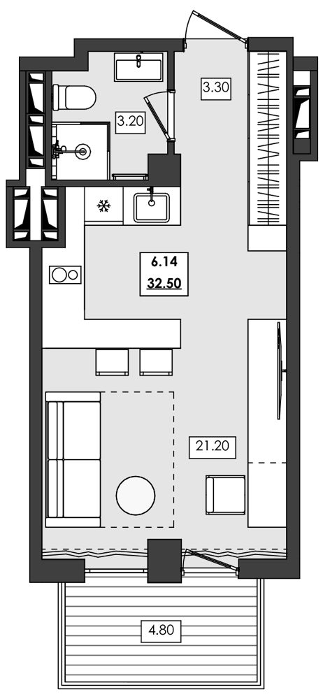 Планировка — Алушта-Ривьера, Студия, 28 м²