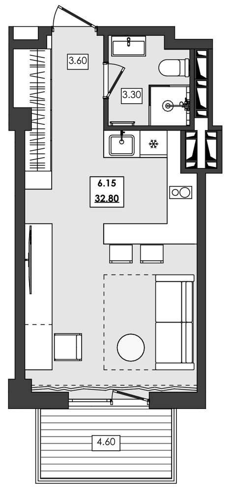 Планировка — Алушта-Ривьера, Студия, 28 м²