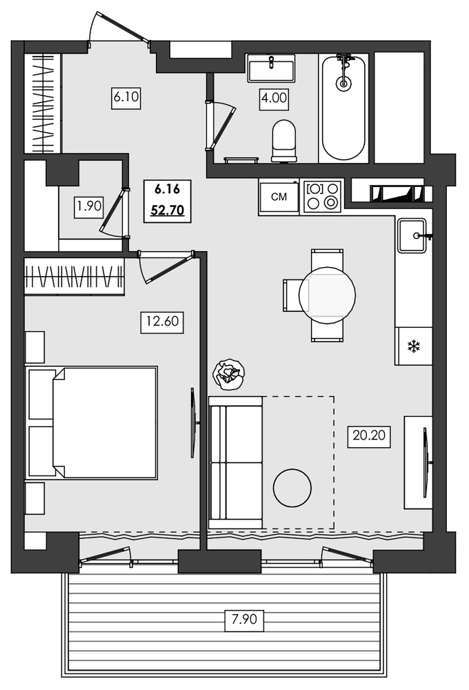 Планировка — Алушта-Ривьера, 1-комн., 45 м²