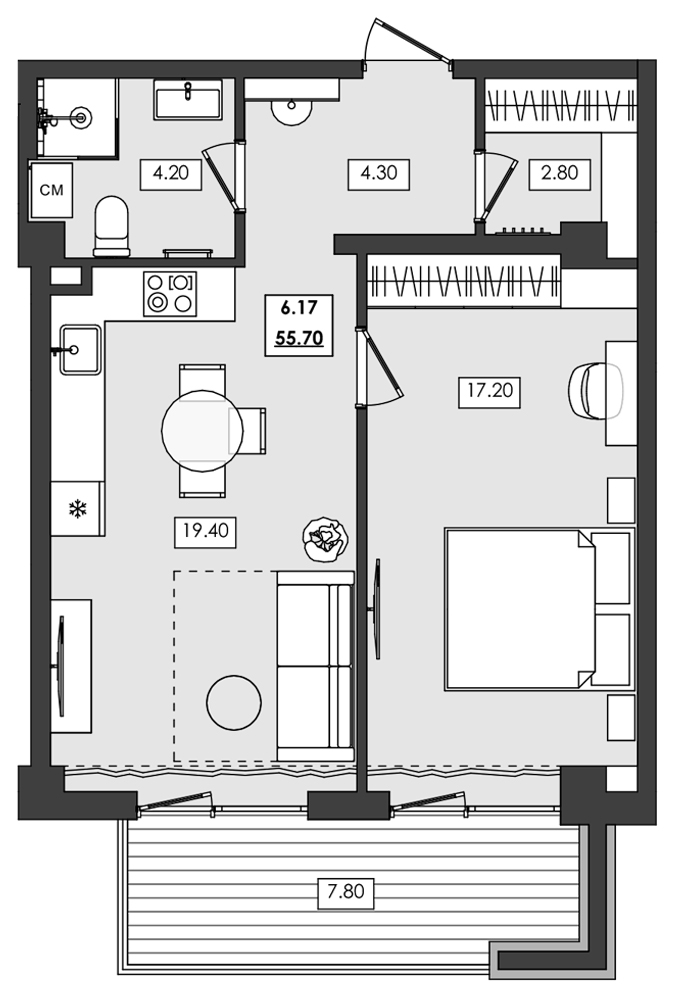 Планировка — Алушта-Ривьера, 1-комн., 48 м²