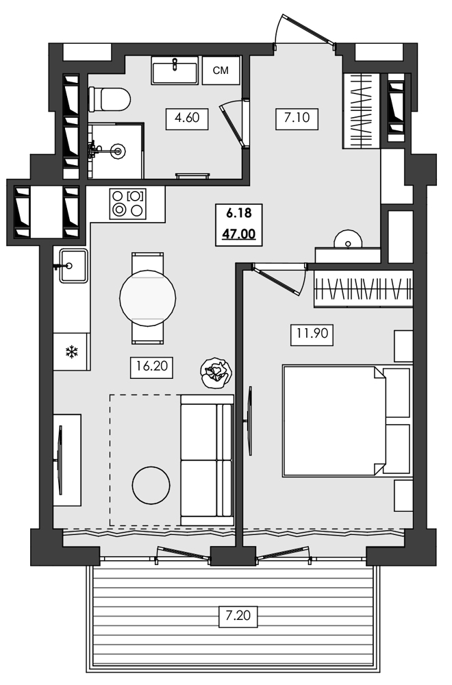 Планировка — Алушта-Ривьера, 1-комн., 40 м²