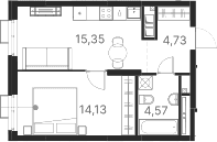 Планировка — Атлас Ривер, 1-комн., 39 м²