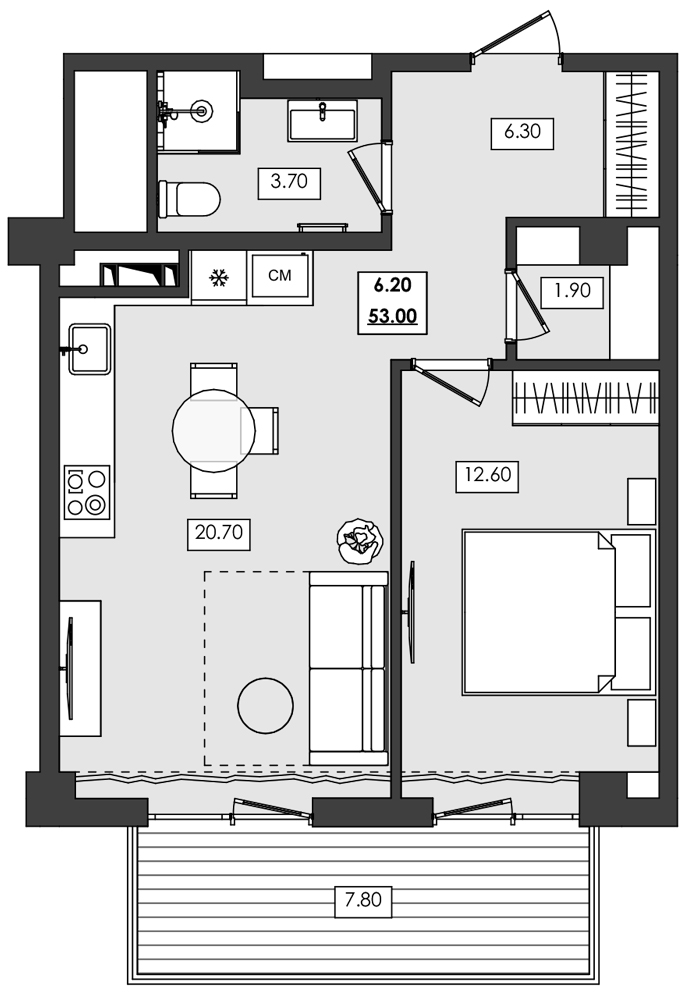 Планировка — Алушта-Ривьера, 1-комн., 45 м²