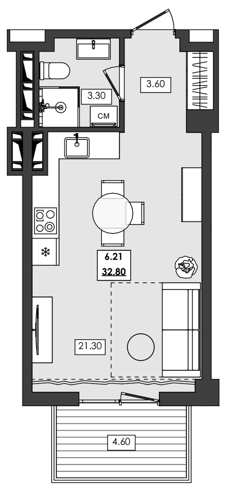 Планировка — Алушта-Ривьера, Студия, 28 м²