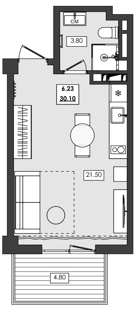 Планировка — Алушта-Ривьера, Студия, 25 м²