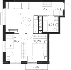 Планировка — Атлас Ривер, 2-комн., 54 м²