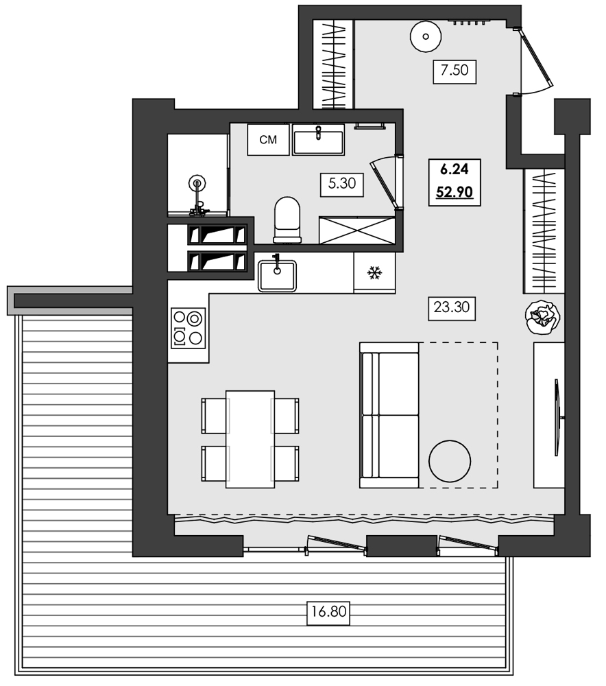Планировка — Алушта-Ривьера, Студия, 36 м²