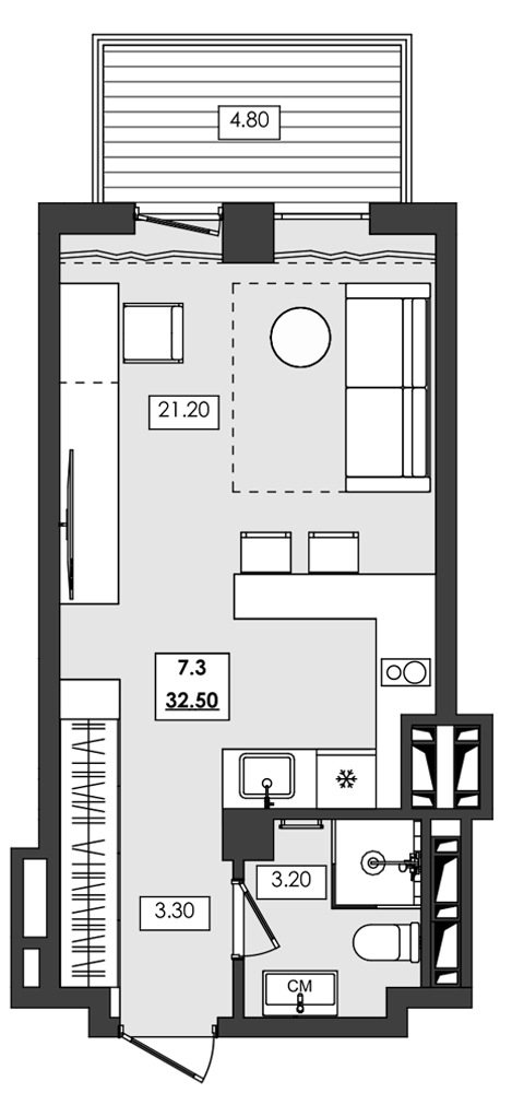 Планировка — Алушта-Ривьера, Студия, 28 м²