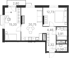 Планировка — Атлас Ривер, 2-комн., 61 м²