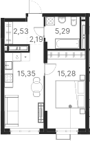 Планировка — Атлас Ривер, 1-комн., 41 м²