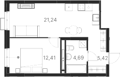 Планировка — Атлас Ривер, 1-комн., 44 м²