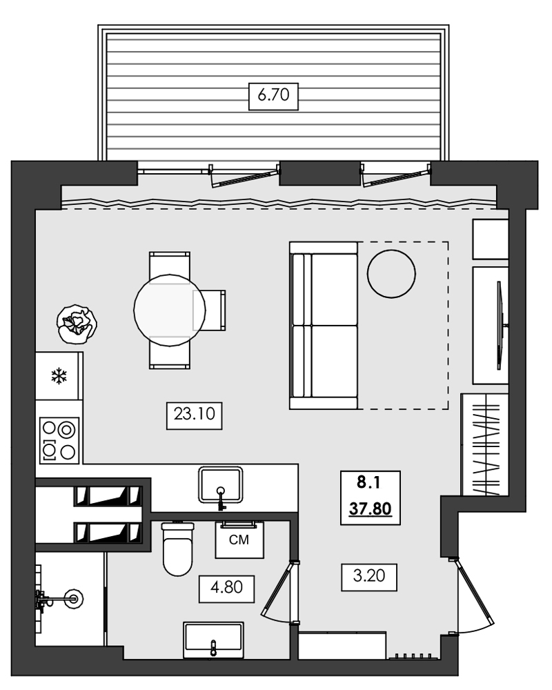 Планировка — Алушта-Ривьера, Студия, 31 м²