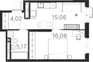 Планировка — Атлас Ривер, 1-комн., 40 м²