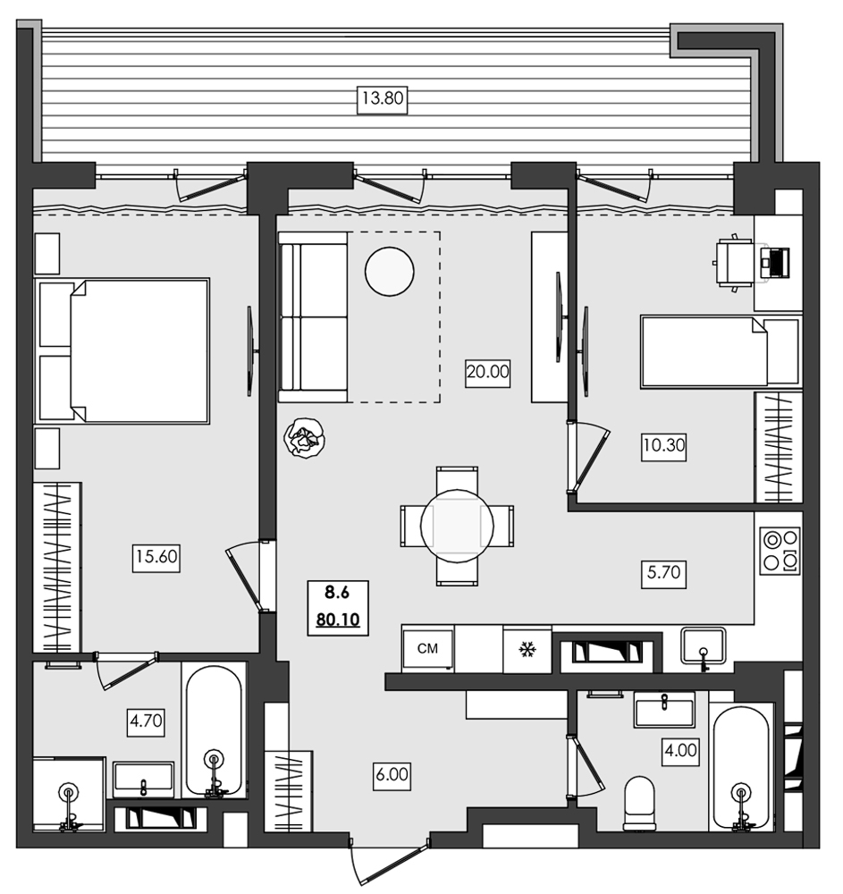 Планировка — Алушта-Ривьера, 2-комн., 66 м²