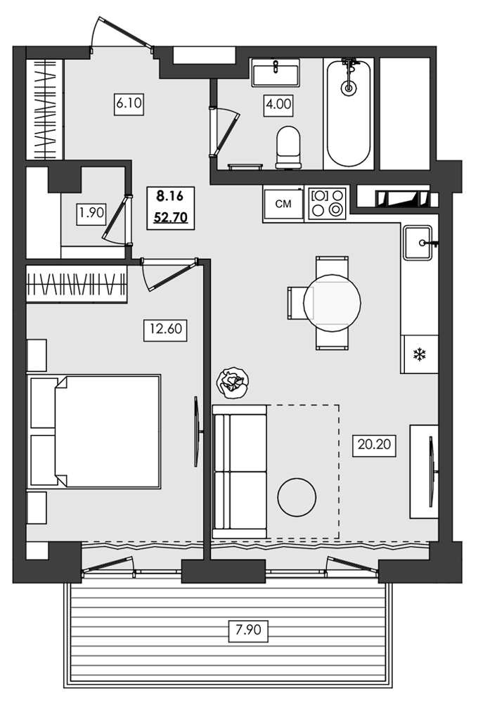Планировка — Алушта-Ривьера, 1-комн., 45 м²