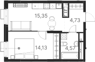 Планировка — Атлас Ривер, 1-комн., 39 м²