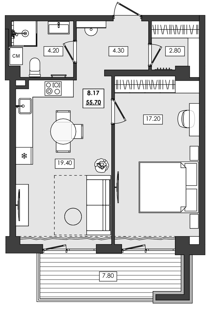 Планировка — Алушта-Ривьера, 1-комн., 48 м²