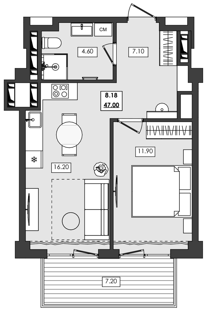 Планировка — Алушта-Ривьера, 1-комн., 40 м²