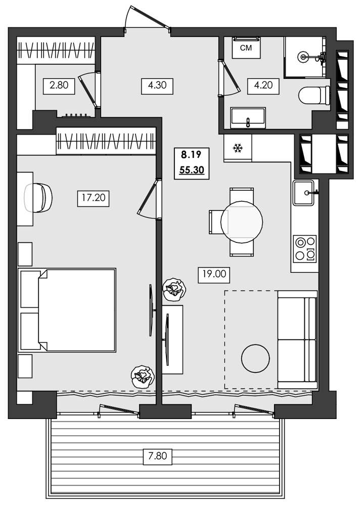 Планировка — Алушта-Ривьера, 1-комн., 48 м²