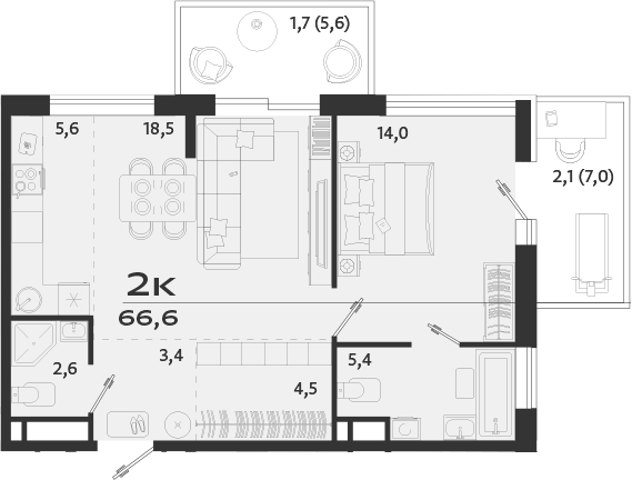 Планировка — ROYALTA, 1-комн., 54 м²