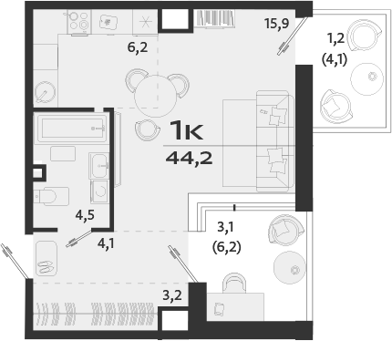 Планировка — ROYALTA, Студия, 34 м²