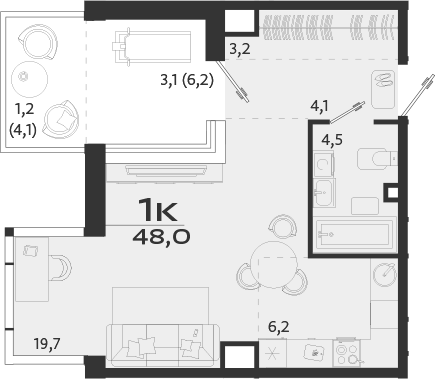 Планировка — ROYALTA, Студия, 38 м²