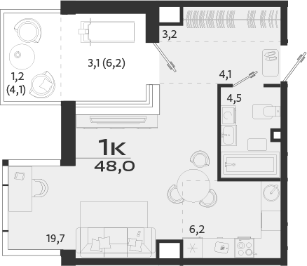 Планировка — ROYALTA, Студия, 38 м²